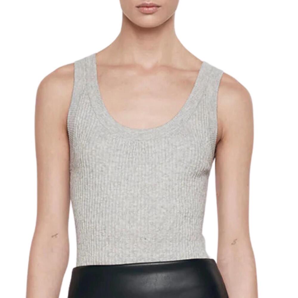 NEW ENZA COSTA cashmere cotton pointelle knit tank in light heather grey